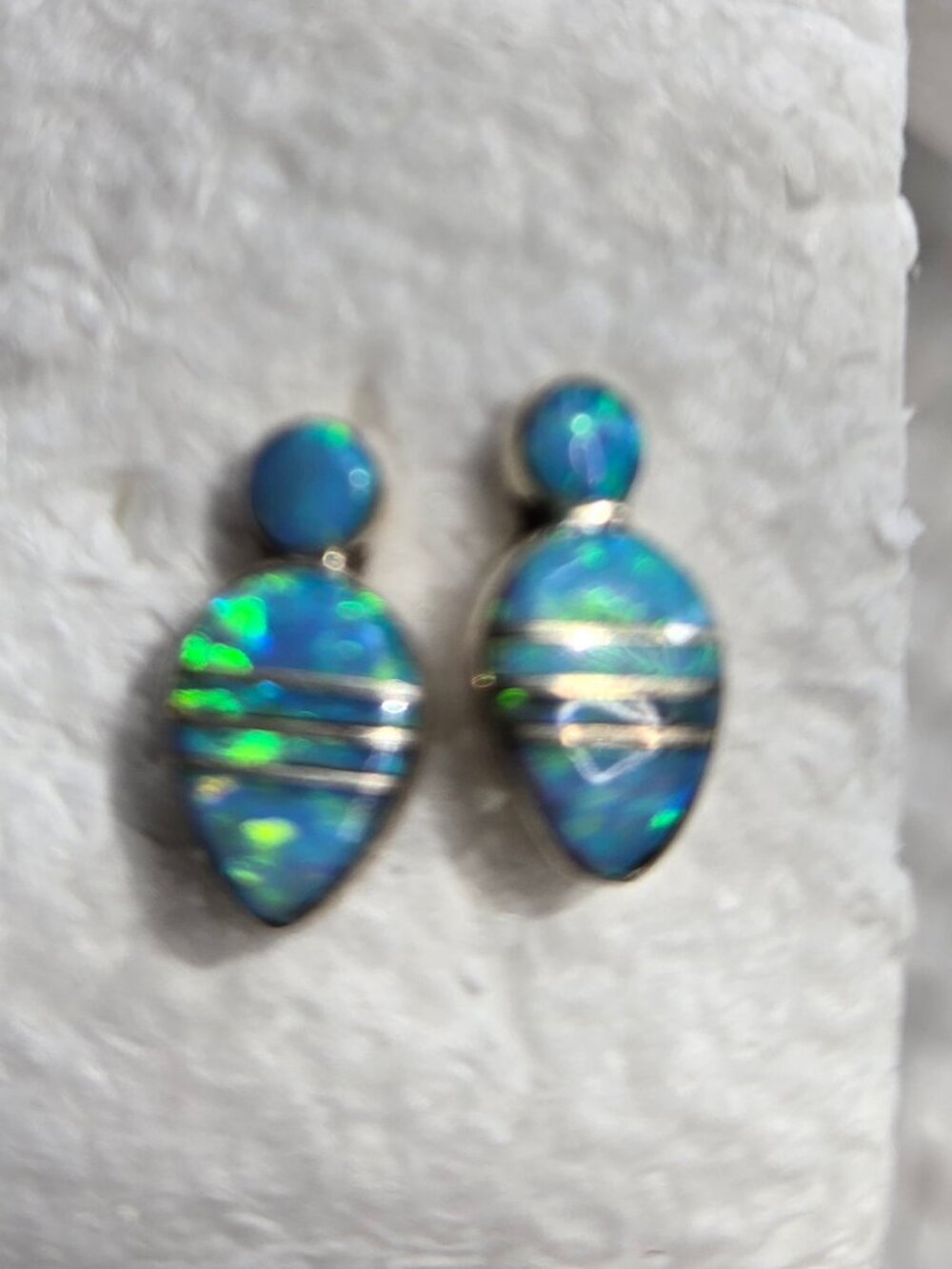 Southwest Marked Sterling Silver Inlaid Opal Contemporary Post Earrings